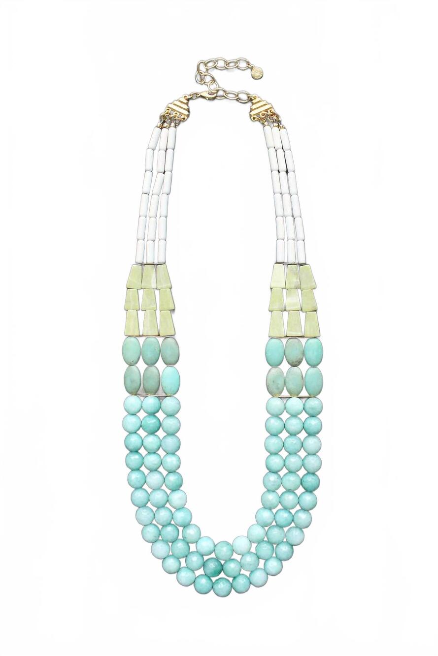 NEW DAVID AUBREY JEWELRY women's triple-strand necklace in turquoise and amazoni